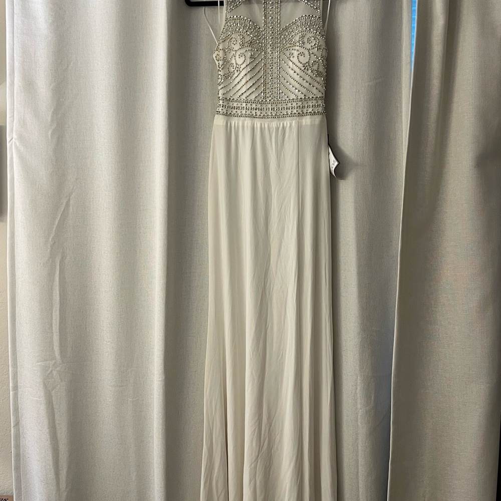 R&M Richards Strapless Cream Beaded Dress